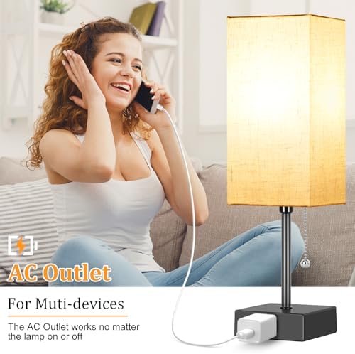 Table Lamp for Bedroom set of 2,3-Color Bedside Lamps with Pull Chain