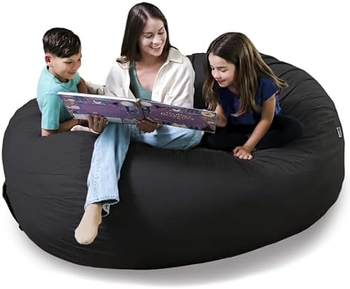 Big Joe Fuf 7Ft Giant Foam Bean Bag Chair, Oversized Couch with Removable Cover for Kids, Teens, Adults, Onyx Lenox, 7 Foot