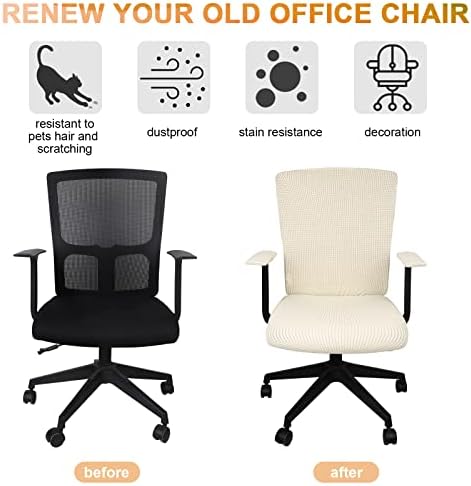 Tatuo 3 Pcs Computer Office Chair Cover Universal Rotating Chair Slipcovers Protector Removable Washable Office Armrest Covers with Zipper for High Back Seat Backrest(L,Waffle,Faint Yellow)