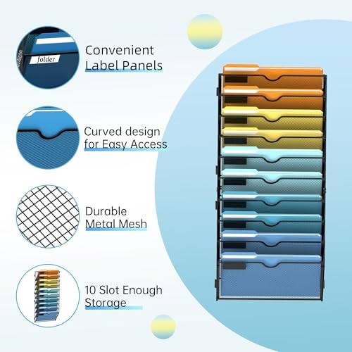 SUPEASY 10-Tier Hanging Wall File Organizer with Hooks, 2 Pack