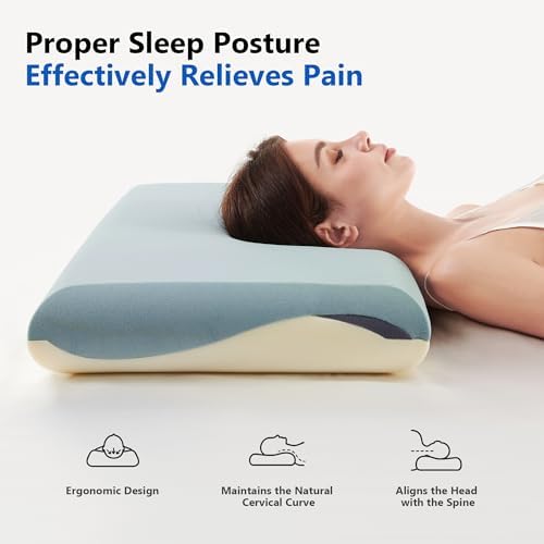 Cervical Pillows for Neck Pain Relief, Memory Foam Pillows 3.94'' Medium Profile, Cooling Fabric for Sleeping, Ergonomic Contour Support for Side/Back Sleepers, Machine Washable Memory Foam