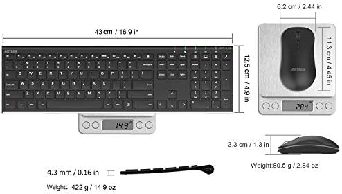 Arteck 2.4G Wireless Keyboard and Mouse Combo Stainless Steel Ultra Slim Full Size Keyboard and Ergonomic Mice for Computer Desktop PC Laptop and Windows 10/8/7 Build in Rechargeable Battery