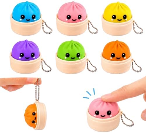 Dumpling Clicker Fidget Toy 6PCS Set, Cute 3D Printed Dumpling Keychain Clickers with Tactile Feedback, Colorful Stress Relief Desk Toys for Adults, Office, Travel and Gifts