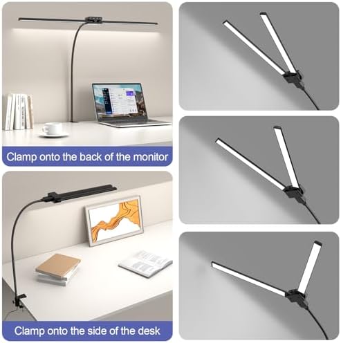 24W Led Desk Lamps with Clamp for Office Home, 31.5-in Double Head, Black
