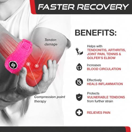 Sleeve Stars Tennis Elbow Brace Men & Women, Fits 9"-23" (Pair/Hot Pink)