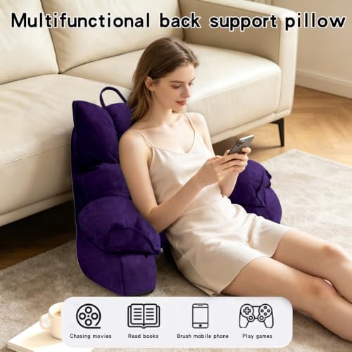 Reading Pillow for Bed with Arms, Back Support, Memory Foam（Grape, Large）