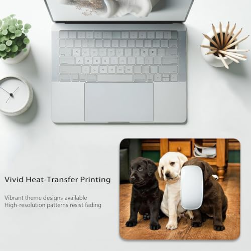 Adorable Labrador Puppies Mouse Pad, White Black and Brown Dogs Desk Mat