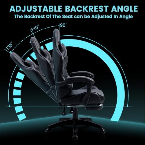 J.M.-Deco Black Gaming and Office Chair-Big and Tall Ergonomic Comfy Desk Chair with Lumbar Support and Foot Rest