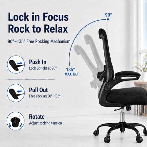 Ergonomic Office Chair for Long Hours, Adjustable Padded Lumbar Support for Lower Back Relief, 330 lb Capacity, Comfortable Computer Desk Chair for Home Office, Work & Study