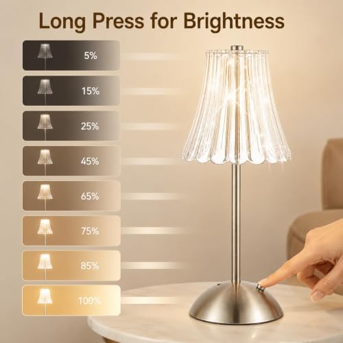 4 Pcs Cordless Table Lamp Rechargeable Touch Lamp Silver Flower