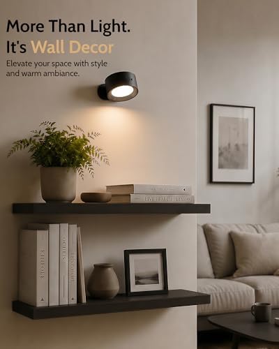 Rechargeable Wall Sconces with Remote, Magnetic Wall Lights, Black