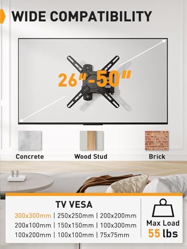 Perlegear Full Motion TV Wall Mount for 26–50 inch TVs up to 55 lbs