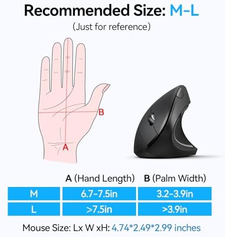TECKNET Ergonomic Mouse, 4800 DPI Wireless Bluetooth Vertical, 3-Device