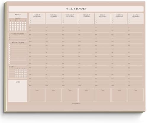 Weekly Hourly Planner Notepad, Daily Planner Desk Pad, Weekly Schedule, To Do List Note Pad, ADHD Planner | 50 Undated Tear Away Sheets | A4 (Lux)