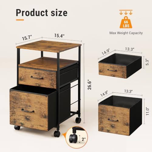 DEVAISE 2 Drawer Mobile File Cabinet, Fabric Vertical Filing Cabinet