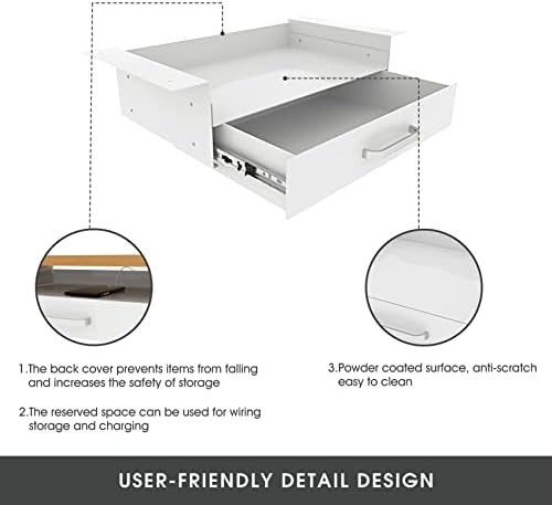GOME White Under Desk Drawer Storage with Laptop/Book/Folders Shelf, Double Layer Easy Slide-Out Undermount Drawer Organizer with Ball Sliding Track for Home Office Sit-Stand Workstation