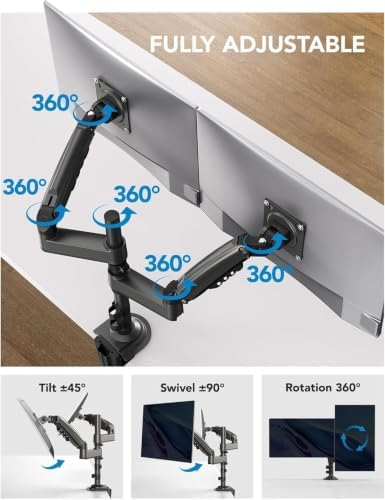 HUANUO 17-32 Inch Dual Monitor Stand, Stacked Monitor Mount, Monitor Arms for 2 Monitors, Ergonomic Adjustable Tilt/Swivel/Rotate, Weight Max 19.8 lbs, VESA 75/100mm