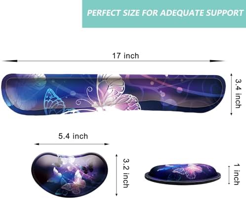 Keyboard Wrist Rest Mouse Wrist Support Set, Memory Foam Wrist Rest Pad for Computer Laptop Keyboard Mouse, Ergonomic Wrist Cushion Support for Typing Pain Relief, Gaming Home Office, Butterfly