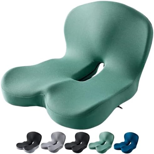 Orthopedic Cushion Seat Cushion,L-Shaped Lumbar Support,Breathable,Design for Office Chair,Car,Wheelchair Ergonomic Non Slip MemoryFoam Seat Skin with Back Support (Green)