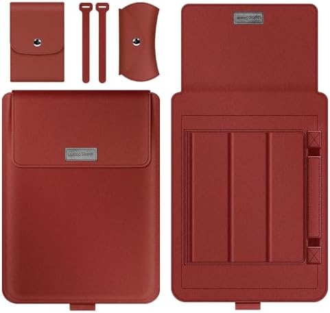 Laptop Sleeve 15-15.4-15.6" Case with Stand Compatible with Microsoft Surface Laptop 5/4/3/2 13.5", MacBook Air/Pro 13.3", PU Leather Sleeve for 15-16" Laptop Computers - Red