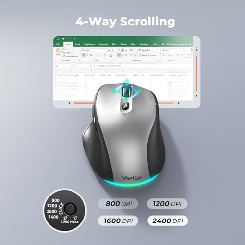MEETION Wireless Ergonomic Keyboard and Mouse, Split Curved Bluetooth & 2.4G Keyboard Mouse Set, Cushioned Palm Rest, Full-Size, 4-Level DPI Adjustable Mouse (Black)