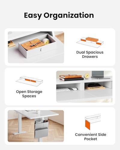 ErGear 63 inch L Shaped Standing Desk with Drawers and Storage Shelf