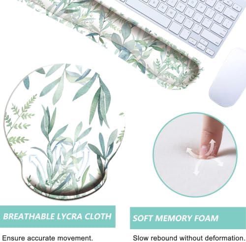 Keyboard Wrist Rest Pad Mouse Pad with Wrist Support Set of 3, Mousepad with Non-Slip Rubber Base, Ergonomic Memory Foam Mouse Wrist Cushion Support for Home Office Laptop Computer, Leaves