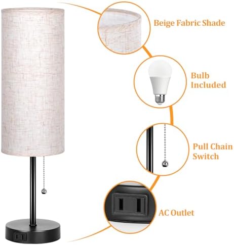 Dott Arts 18" Table Lamp for Bedroom, 3-Color Bedside Lamps with Pull Chain