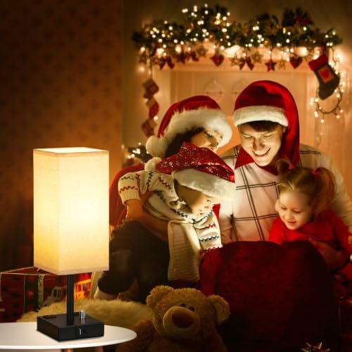 Bedside Table Lamps Set of 2 for Bedroom - Dimmable, USB C+A, 2 AC Outlets