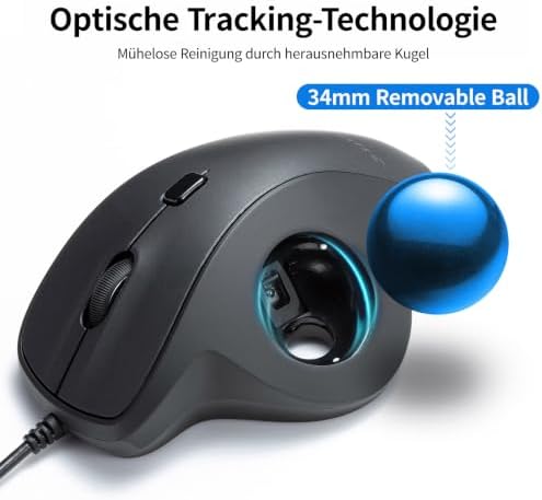 SANWA Wired Trackball Mouse, USB-C/A, Silent Clicks, Programmable, Blue