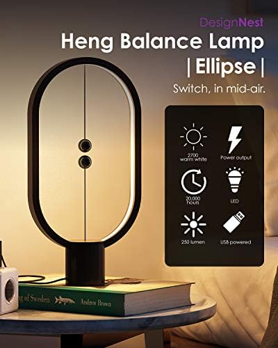 Allocacoc Heng Balance lamp, DesignNest, Switch on in mid-air, USB Powered LED Table lamp, magneticDesk lamp, Warm Eye-Care Lamp, Contemporary Soft Light, Office, Home (Mystery Black)