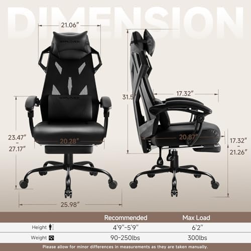 GTPLAYER Computer Chair with Adjustable Footrest, Ergonomic Gaming Chair with Headrest and Lumbar Support, Breathable Mesh Office Chair for Adults, High Back Reclining Desk Chair for Gaming and Office