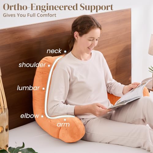 Sasttie Reading Pillow for Bed, Back Pillow for Sitting Up, Orange