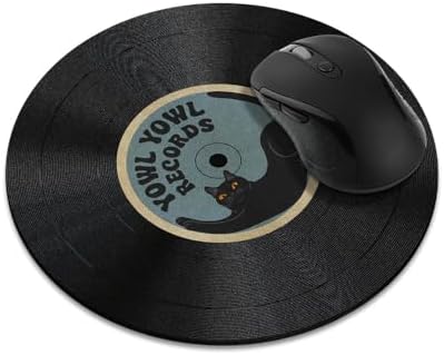 Non-Slip Round Mousepad, WIRESTER Black Cat Yowl Yowl Records Mouse Pad for Home, Office and Gaming Desk