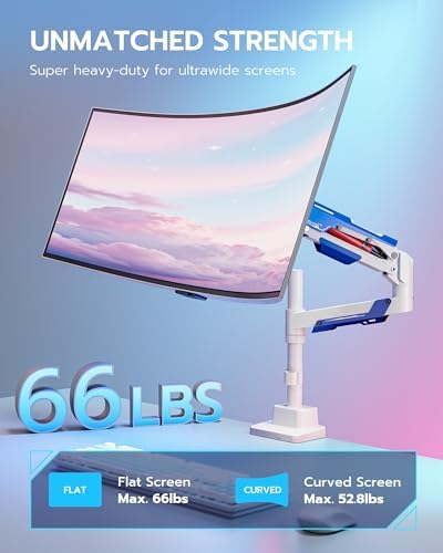 ARES WING Ultrawide Monitor Arm with USB for 24 to 57 Inch Screen, White