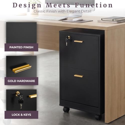 Lavish Home 2-Drawer Wooden File Cabinet with Lock, Black, 16” x 27”
