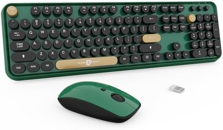 FD Wireless Keyboard and Mouse | Cute Colorful Keyboard and Mouse with 2.4GHz Cordless Retro Typewriter Keyboard | Auto-Sleep | USB Receiver for Windows PC/Laptop - Green Colorful