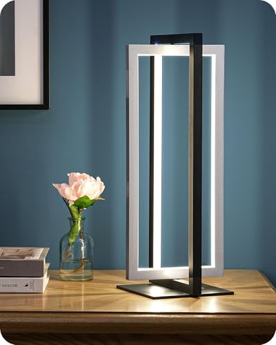 EDISHINE Modern LED Table Lamps, 750LM Dimmable Nightstand Lamp, Silver