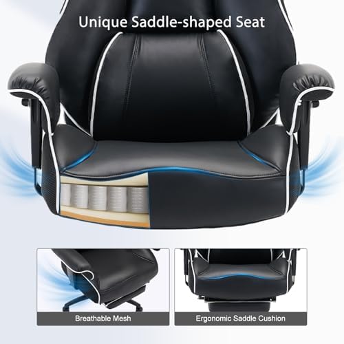 DJWang Big and Tall Office Chair with Foot Rest, High Back Executive Office Chair, PU Leather Ergonomic Chair with Lumbar Support, 135 Reclining Chair with Thickened Spring Cushion, Black