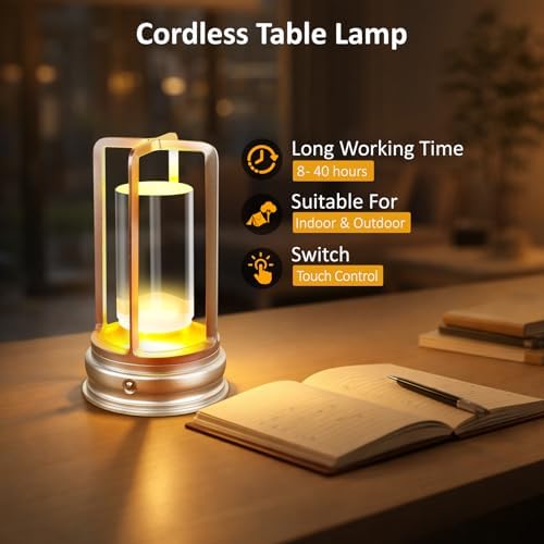 Cordless Table Lamp, 2 Pack Crystal Rechargeable Lamp with Touch Control & Dimmable Light, Portable Lamp for Bedside, Outdoor, Living Room & Hotel-Style Lighting,Silver