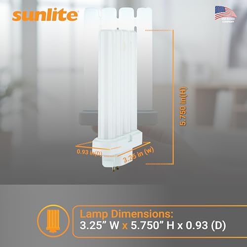 Sunlite 40531 FML27/65K/2PK Quad Tube Plug-in Compact Fluorescent Lamp, FML 4-Pin, 27 Watts, 1500 Lumens, 6500K Daylight, 4-Pin (GX10q4) Base, 120 Volts, 2 Pack