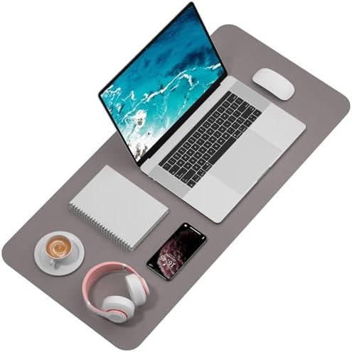 Hsurbtra Desk Pad, 35.5" x 17" PU Leather Desk Mat, XXL Extended Mouse Pad, Waterproof Desktop Blotter Protector, Non-Slip Ultra Thin Large Laptop Keyboard Writing Mat for Office Home, Light Gray