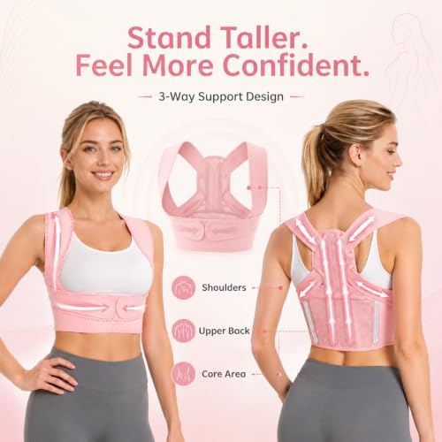 Posture Corrector for Women,Adjustable Back & Shoulder Support, Invisible Under Clothing Upper Back Support with Breathable Mesh, Lightweight Posture Trainer for Office Daily Use(Medium)