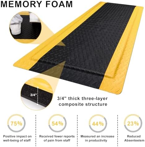Anti Fatigue Mats Industrial 3 x 5 Ft, 15/16'' Thick Ergonomic Standing Floor Mat Heavy Duty Commercial Diamond Plate Vinyl Non Slip Safety Ergonomic Standing Garage Mat