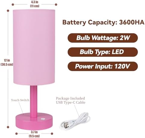 LALISU Cordless Table Lamp, 3 Color Portable Battery Lamp Wood Base Touch