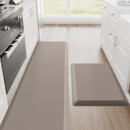 StepRite 1-Inch Kitchen Mats for Floor, 2-Piece Anti-Fatigue Rugs, Khaki