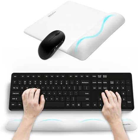 univo colors Wide Size Mouse Pad with Wrist Rest & L-Size Keyboard Wrist Rest Set,Premium PU Material,Low-Rebound Cushion,Ergonomic Design,Smooth Mouse Control with Hard Plate,Reduces Fatigue,White