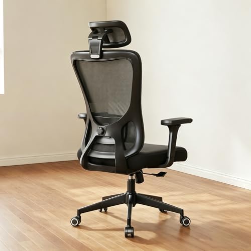 Monhey Black Office Chair, Ergonomic Office Chair, Home Office Desk Chair for Big and Tall People, Computer Chair with Adjustable Headrest, Lumbar Support, Flip-Up Arms, PU Wheels (03black)