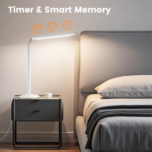 SIBRILLE White LED Desk Lamp, 16" Dimmable Metal Desk Light with Base, 15W 1200LM, Adapter Included, Color & Brightness Adjustable, Modern Tall Table Lamp for Home Office Reading Study Task Laptop