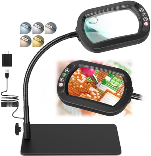 30X 12X Rectangle Magnifying Glass with Light and Stand, Real Glass Lens